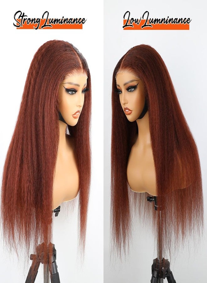 Domiso Reddish Brown Wear and Go Glueless Wig Pre Plucked Pre Cut 7x5 Lace Wig Kinky Straight Brown Lace Front Wigs Human Hair for Women Natural Hairline Breathable Cap 200% Density 18 Inch - Image 2